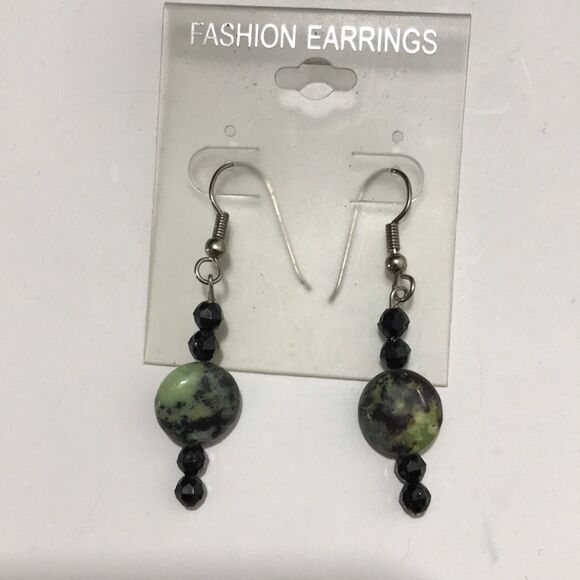 Handcrafted OOAK GreenJasper and Swarovski Crystal Earrings - Picture 1 of 1